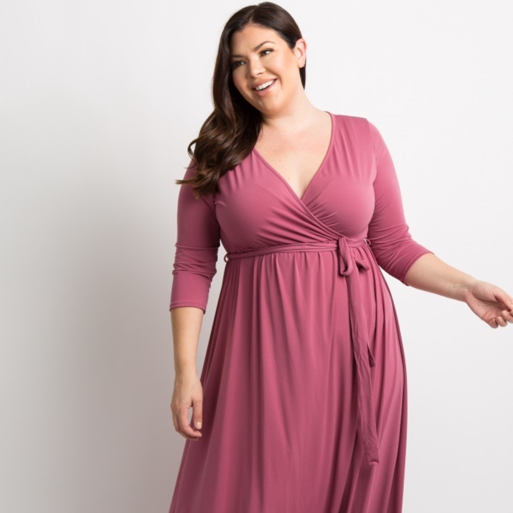 Pink Blush Mauve Wrap Plus Maternity Maxi Dress